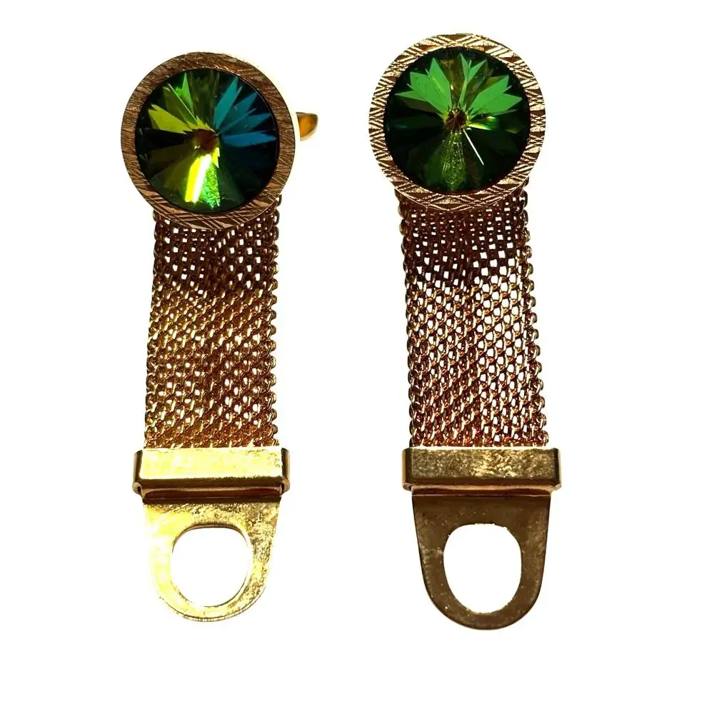 Gold wrap Cufflinks Rivoli style watermelon green & pink stones vintage 1970s